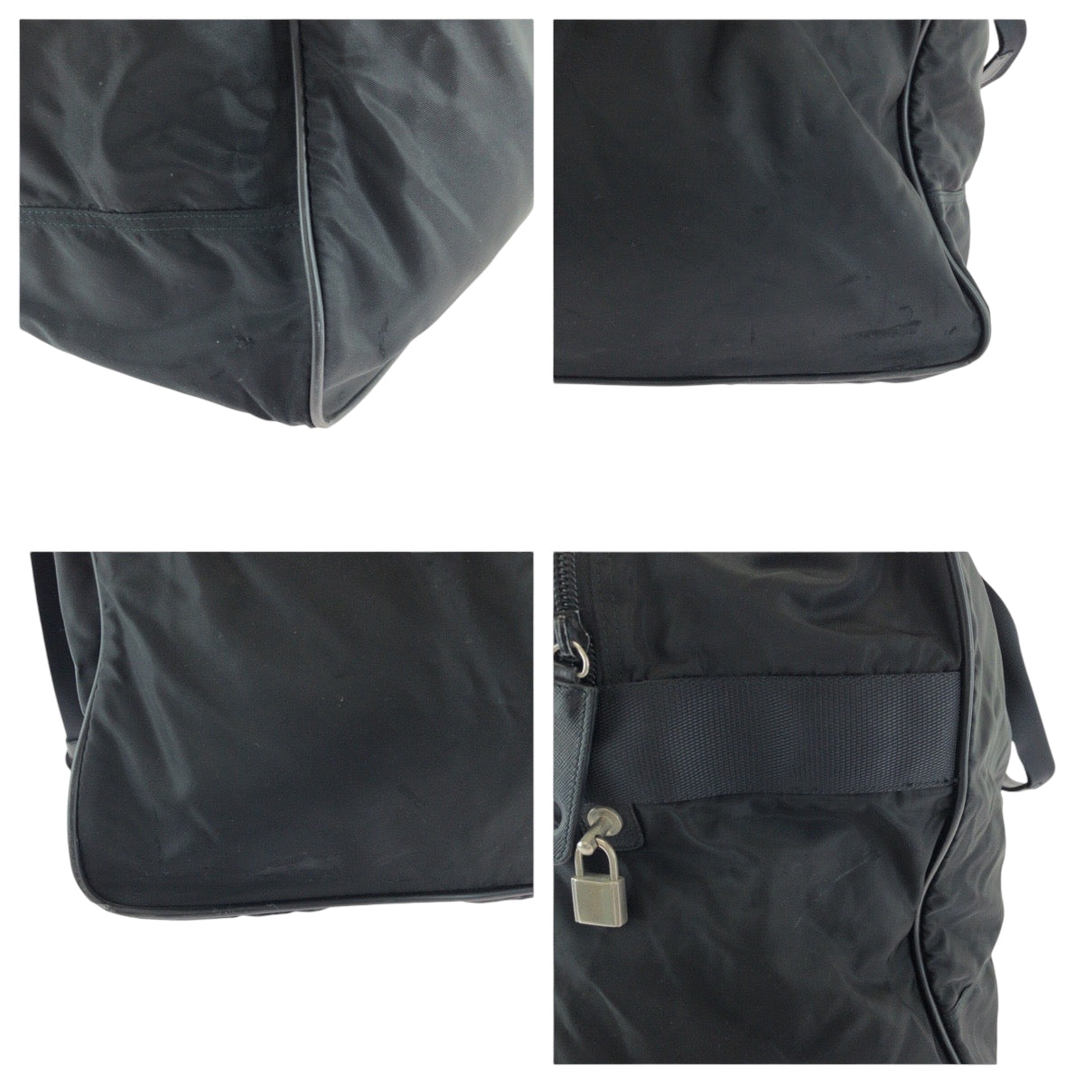 PRADA Boston Duffel bag Nylon Black SilverMetal Boston Duffel bag Handbag Test Triangle With logo mens Used Authentic