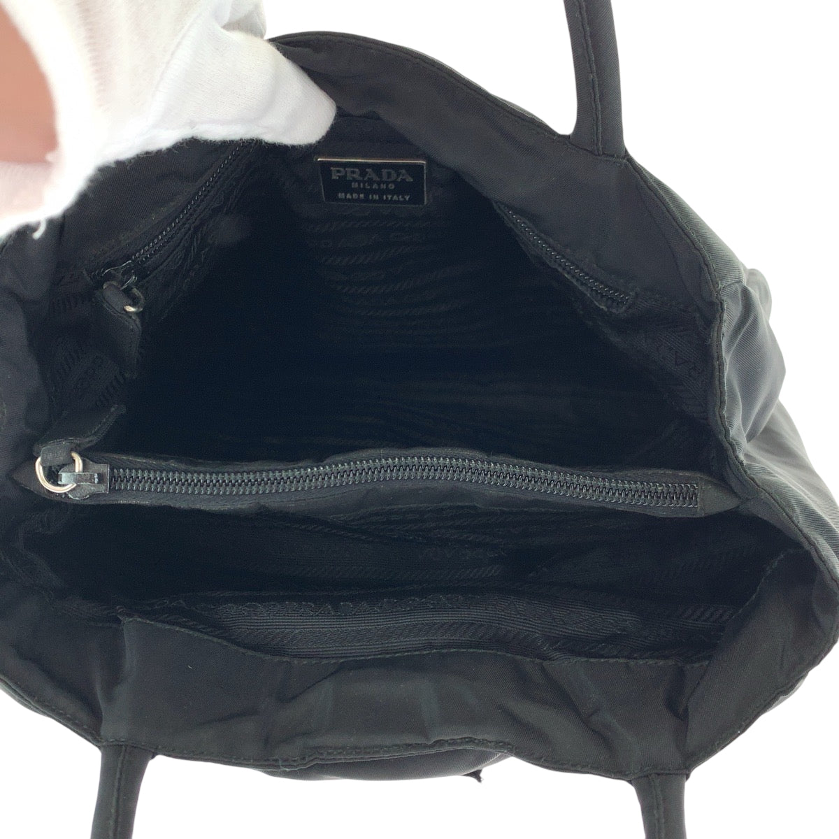 PRADA Tote Bag Nylon Black SilverMetal Tote Bag Handbag Shoulder Bag Test Triangle With logo Women Used Authentic