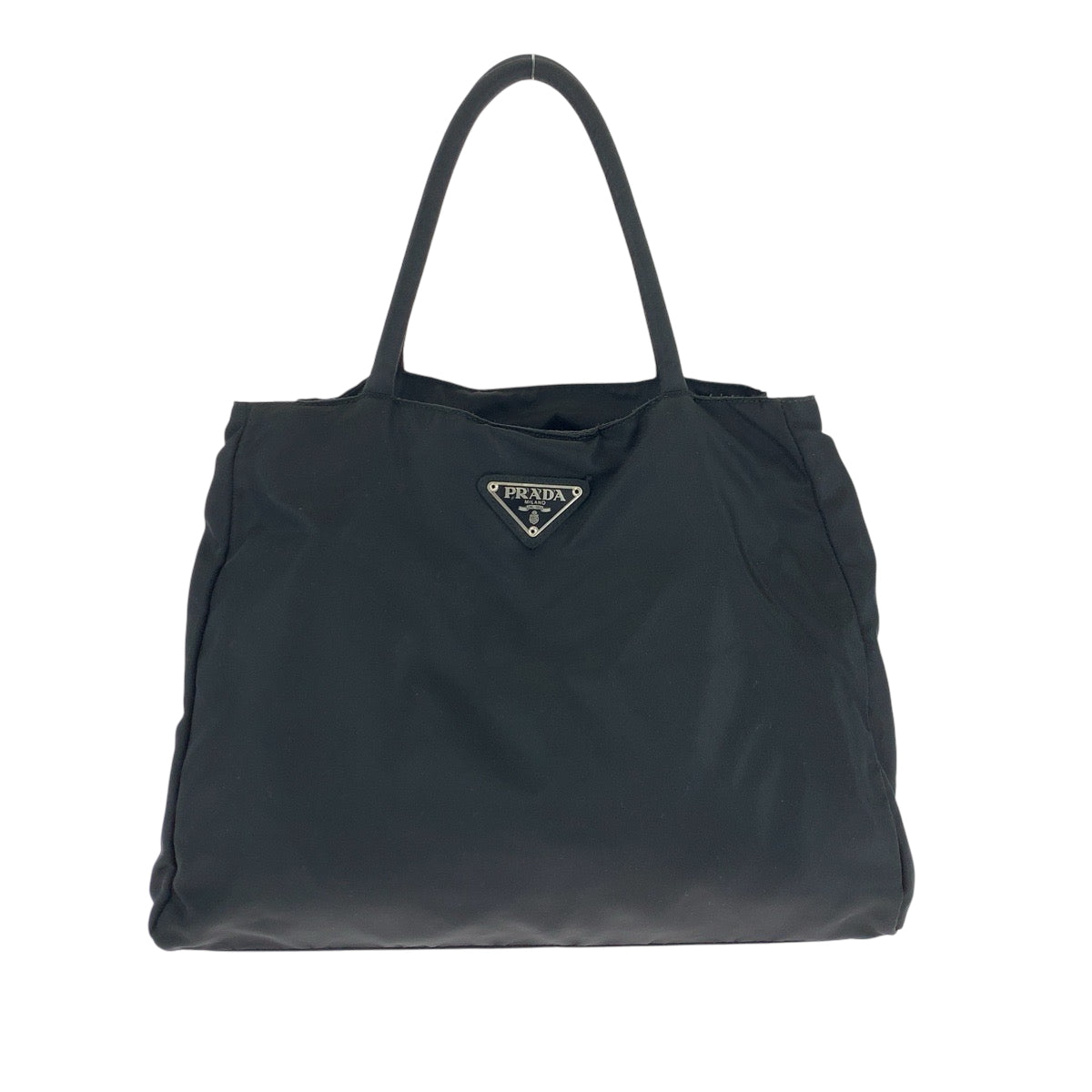 PRADA Tote Bag Nylon Black SilverMetal Tote Bag Handbag Shoulder Bag Test Triangle With logo Women Used Authentic
