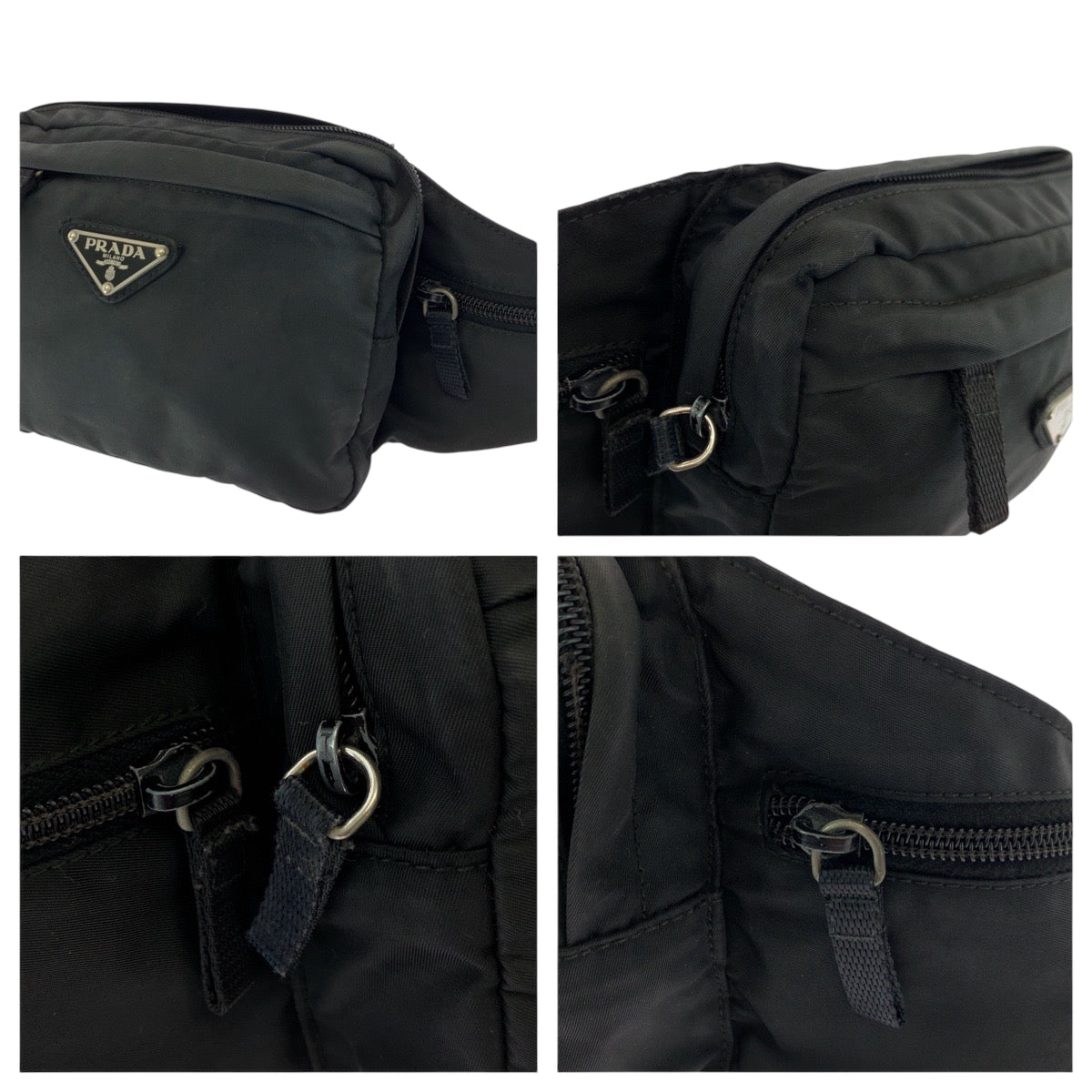 PRADA Waist bag V210 Nylon Black SilverMetal Waist Bag Bum Bag Test Triangle With logo mens Used Authentic