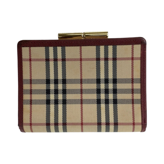 BURBERRY Bifold Wallet Canvas, Leather Beige Bordeaux Gold Metal Folding wallet Compact wallet Check Pattern Women Used Authentic