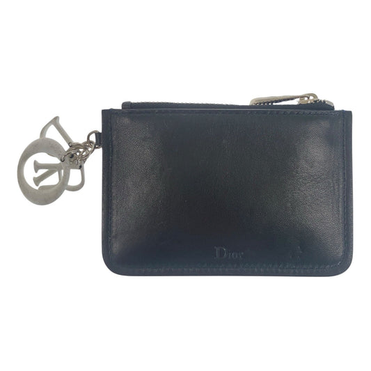 Dior Coin case Canvas, Leather, Beads Blue Black SilverMetal Coin case Card Case Women Used Authentic