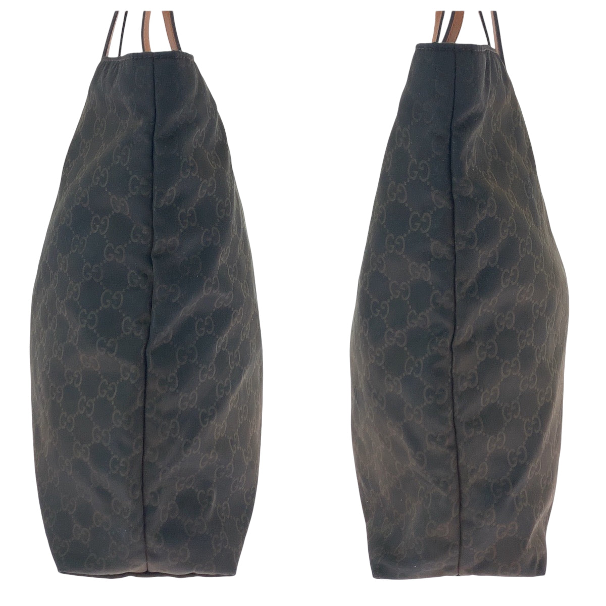 GUCCI Tote Bag 524947 Nylon Brown Black Gold Metal Tote Bag Shoulder Bag Women Used Authentic