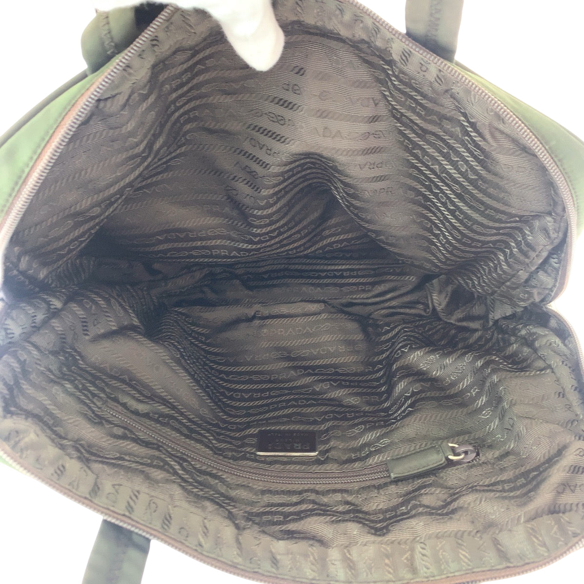 PRADA Tote Bag Nylon Khaki SilverMetal Tote Bag handbag Test Triangle With logo Women Used Authentic
