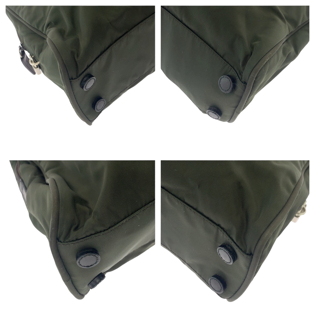 PRADA Tote Bag Nylon Khaki SilverMetal Tote Bag handbag Test Triangle With logo Women Used Authentic