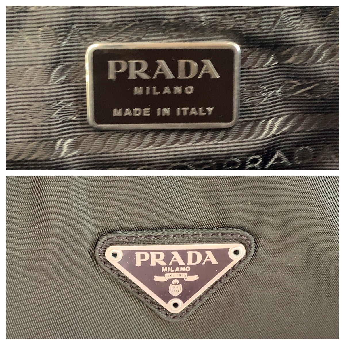 PRADA Tote Bag Nylon Khaki SilverMetal Tote Bag handbag Test Triangle With logo Women Used Authentic