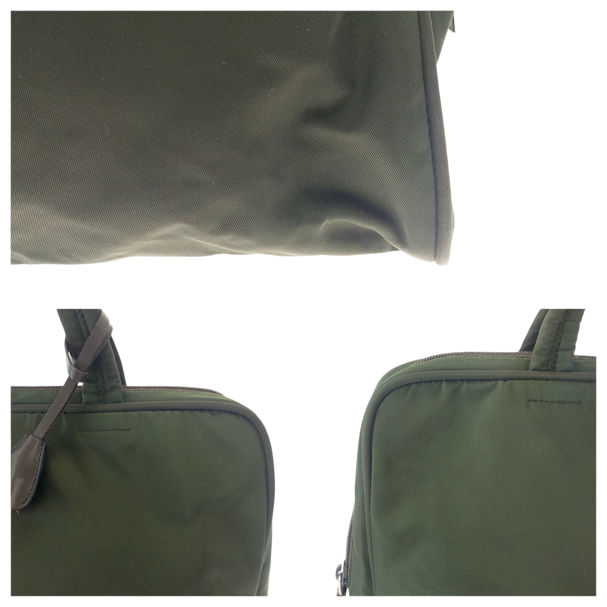 PRADA Tote Bag Nylon Khaki SilverMetal Tote Bag handbag Test Triangle With logo Women Used Authentic