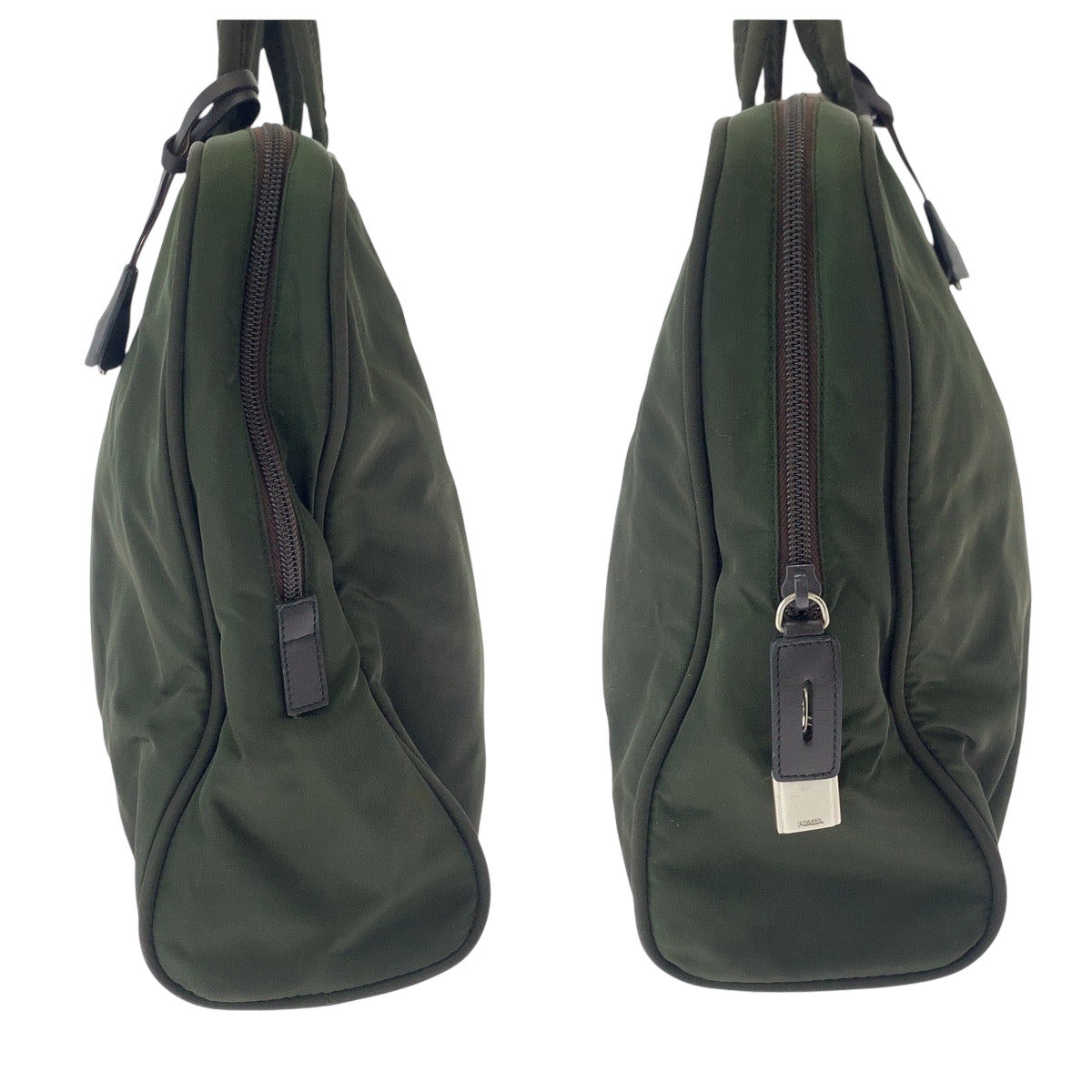 PRADA Tote Bag Nylon Khaki SilverMetal Tote Bag handbag Test Triangle With logo Women Used Authentic