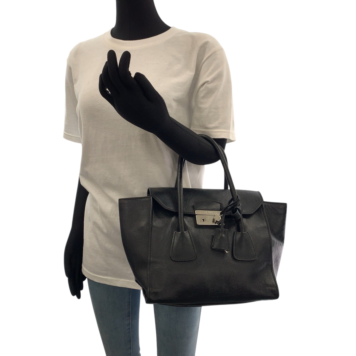 PRADA Handbag BN2665 leather Black SilverMetal Handbag Tote Bag Women Used Authentic