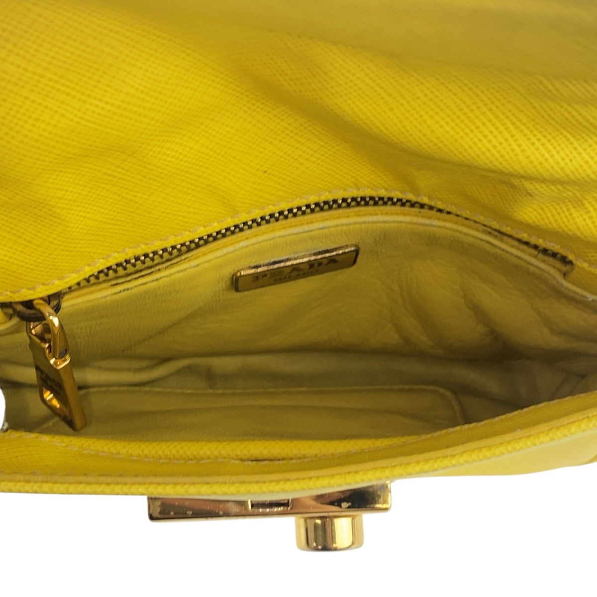 PRADA Shoulder Bag leather Yellow Gold Metal Shoulder Bag Handbag 2WAY Safiano Women Used Authentic