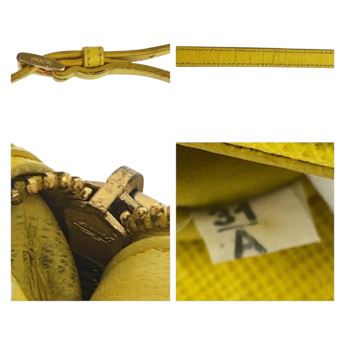 PRADA Shoulder Bag leather Yellow Gold Metal Shoulder Bag Handbag 2WAY Safiano Women Used Authentic