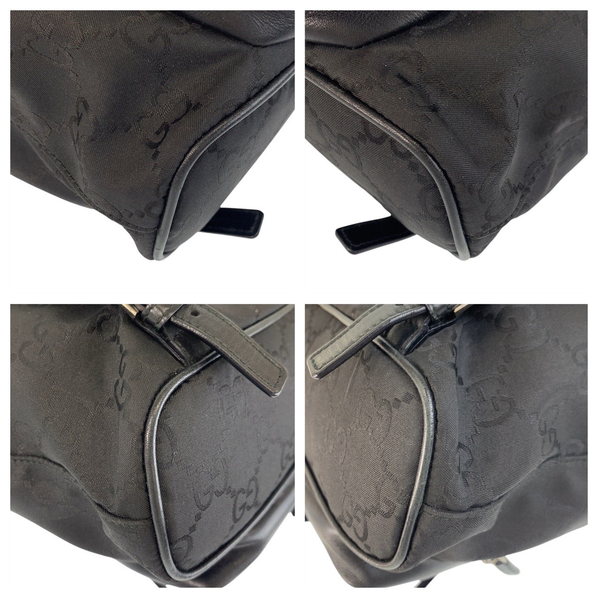 GUCCI Backpack 003 0245 Nylon, Leather Black SilverMetal Backpack Jackie GG pattern Women Used Authentic