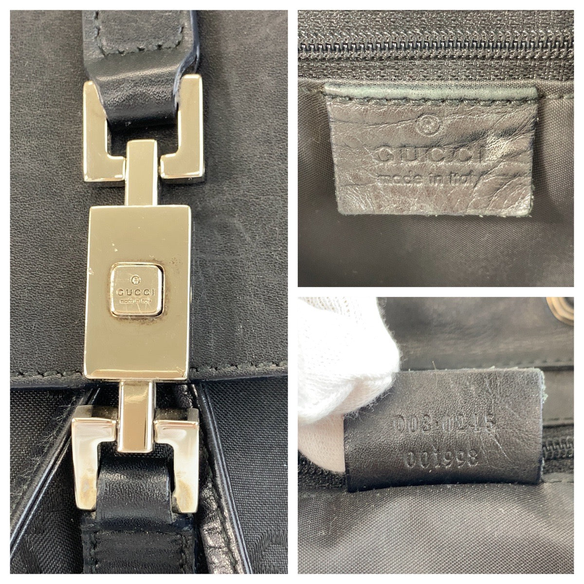 GUCCI Backpack 003 0245 Nylon, Leather Black SilverMetal Backpack Jackie GG pattern Women Used Authentic