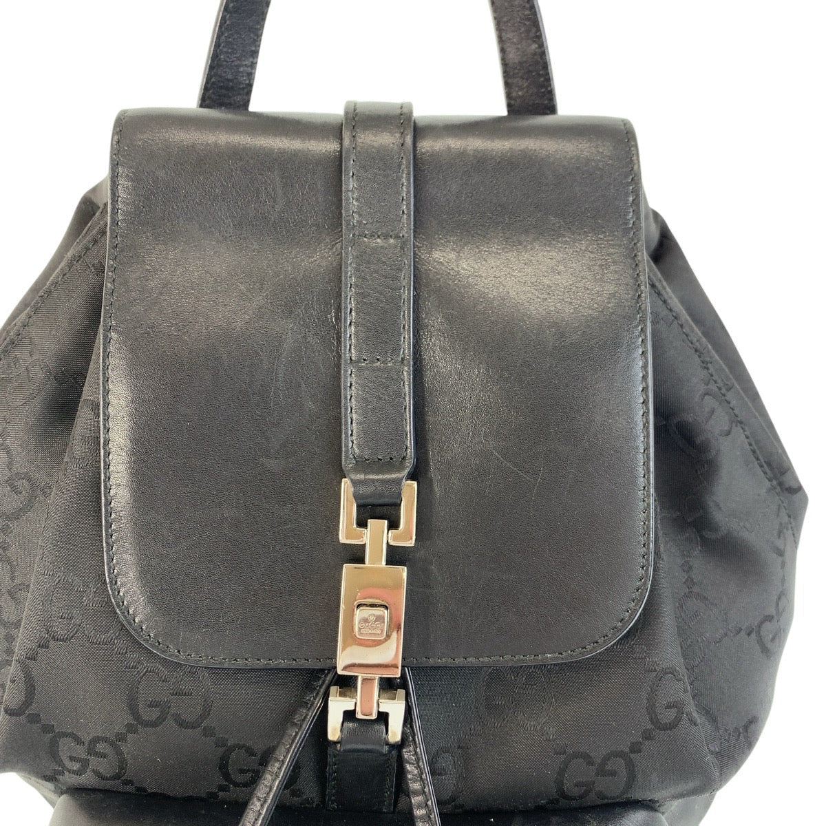 GUCCI Backpack 003 0245 Nylon, Leather Black SilverMetal Backpack Jackie GG pattern Women Used Authentic