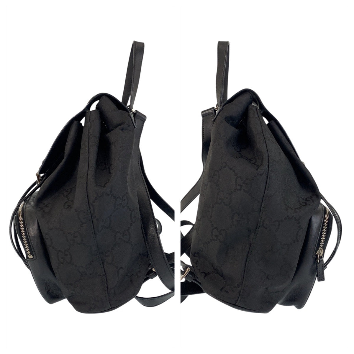 GUCCI Backpack 003 0245 Nylon, Leather Black SilverMetal Backpack Jackie GG pattern Women Used Authentic