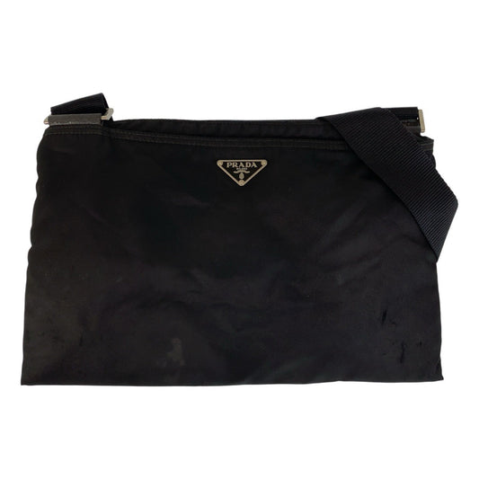 PRADA Shoulder Bag Nylon Black SilverMetal Shoulder Bag Messenger bag Test Triangle With logo Women Used Authentic