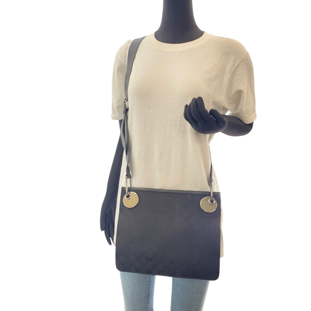 GUCCI Shoulder Bag 120841 GG canvas, leather Black SilverMetal Crossbody Shoulder Bag Women Used Authentic