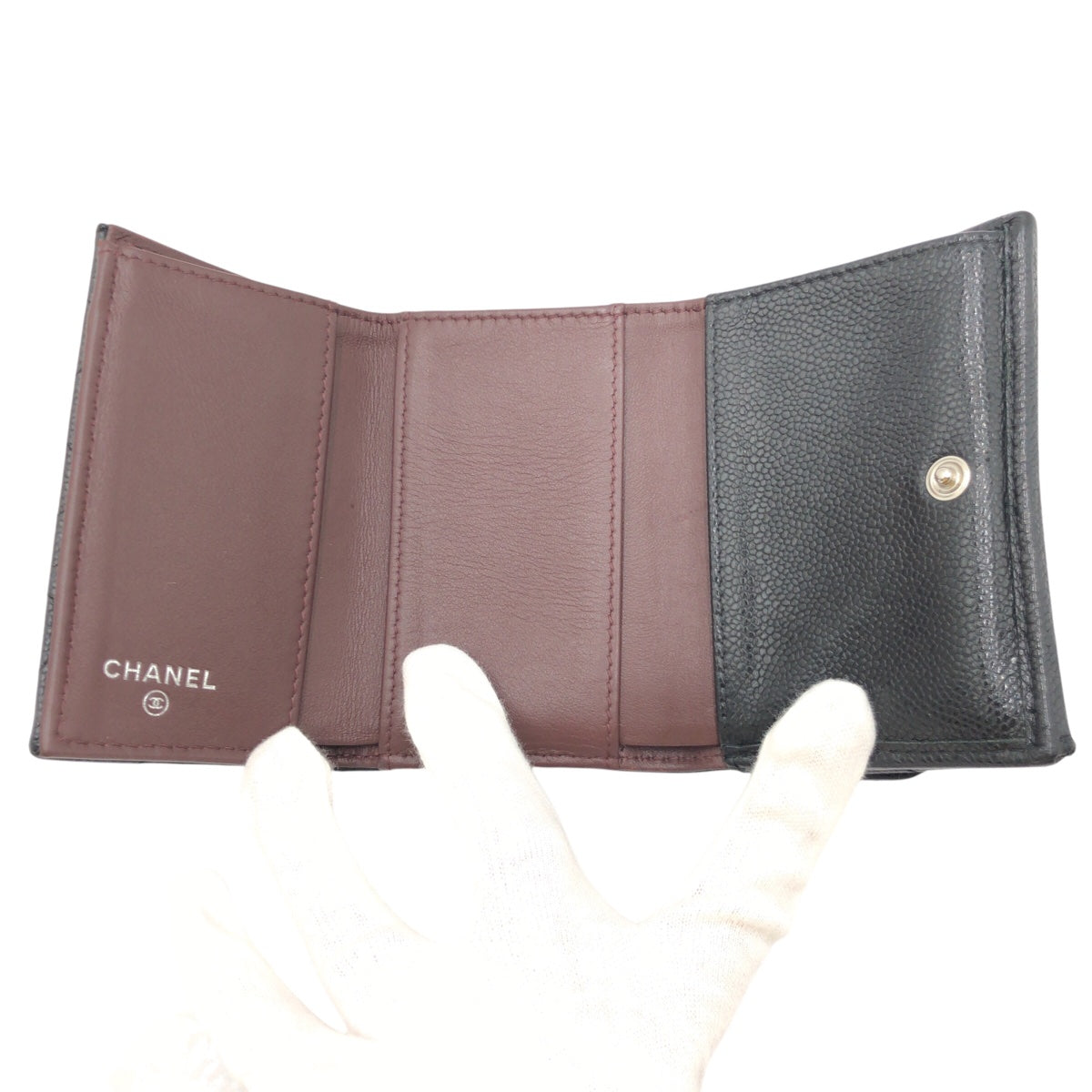 CHANEL Tri-fold wallet leather Black black Tri-fold wallet Compact wallet Matrasse COCO Mark Women Used Authentic