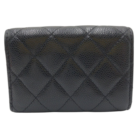 CHANEL Tri-fold wallet leather Black black Tri-fold wallet Compact wallet Matrasse COCO Mark Women Used Authentic