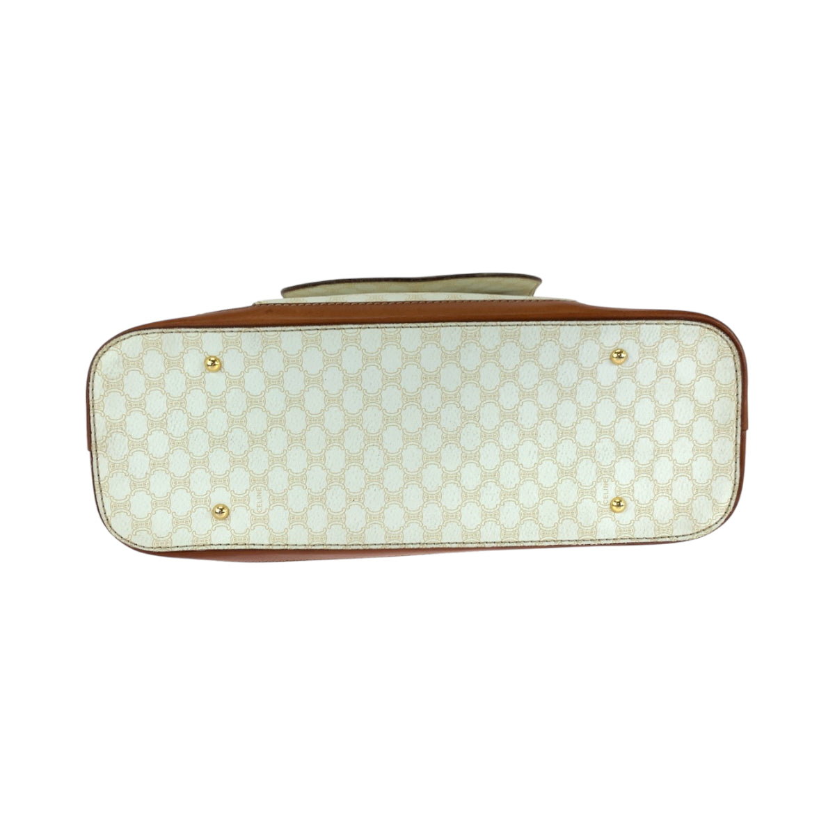 CELINE Handbag PVC White Brown Gold Metal Handbags Mini Boston Duffel bag Macadam Women Used Authentic