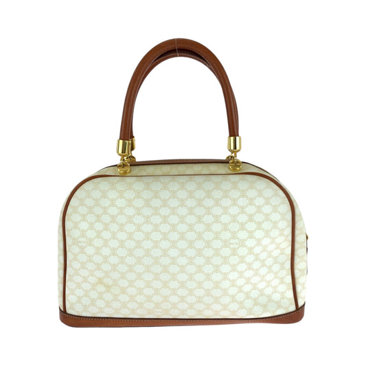 CELINE Handbag PVC White Brown Gold Metal Handbags Mini Boston Duffel bag Macadam Women Used Authentic