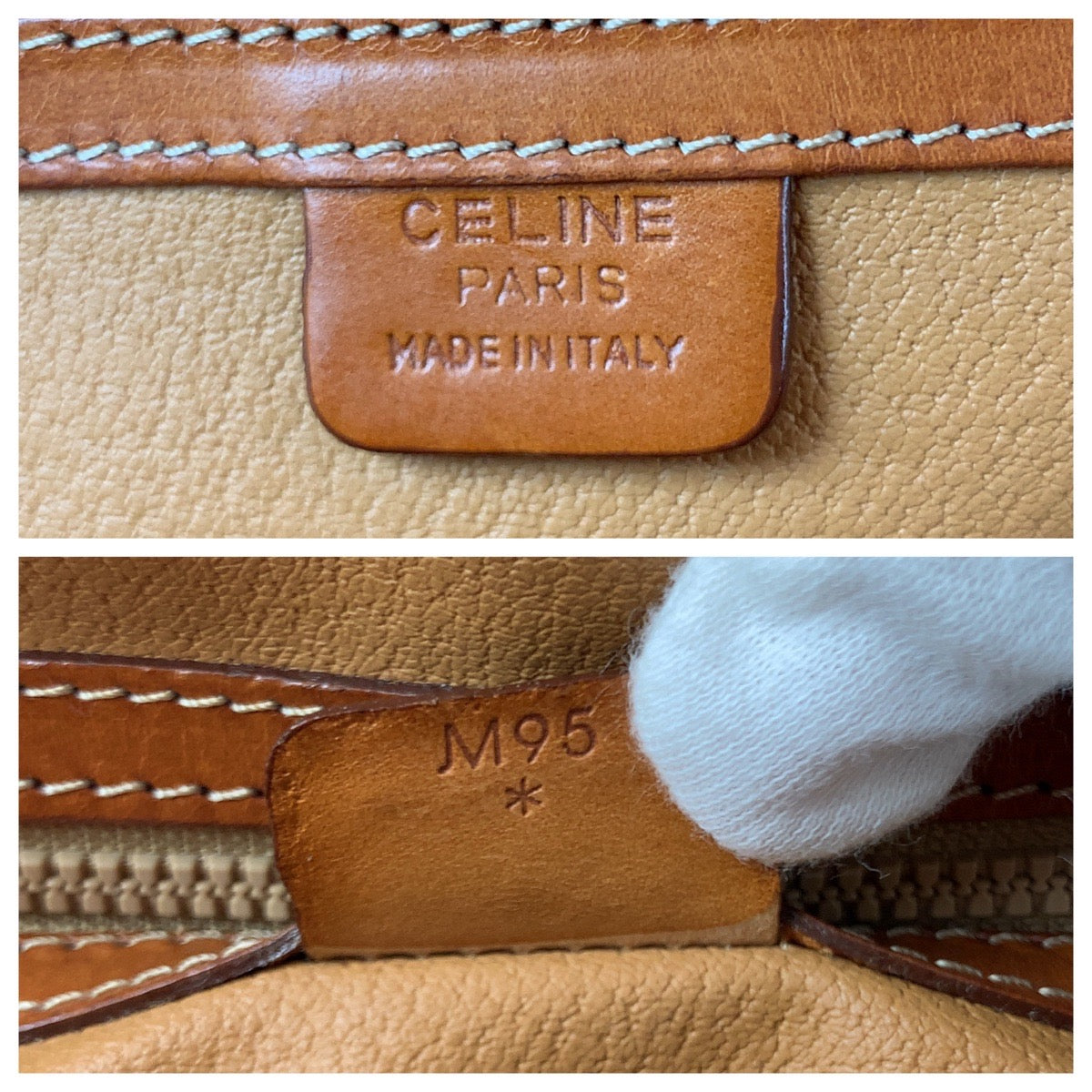 CELINE Handbag PVC White Brown Gold Metal Handbags Mini Boston Duffel bag Macadam Women Used Authentic