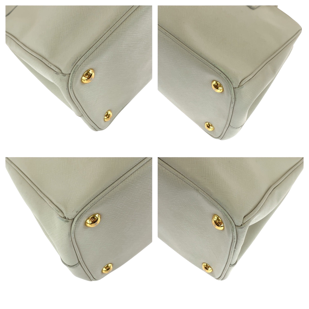PRADA Tote Bag BN2863 leather White GoldMetal Tote Bag Shoulder Bag Handbag 2way Saffiano Galleria Triangle With logo Women Used Authentic
