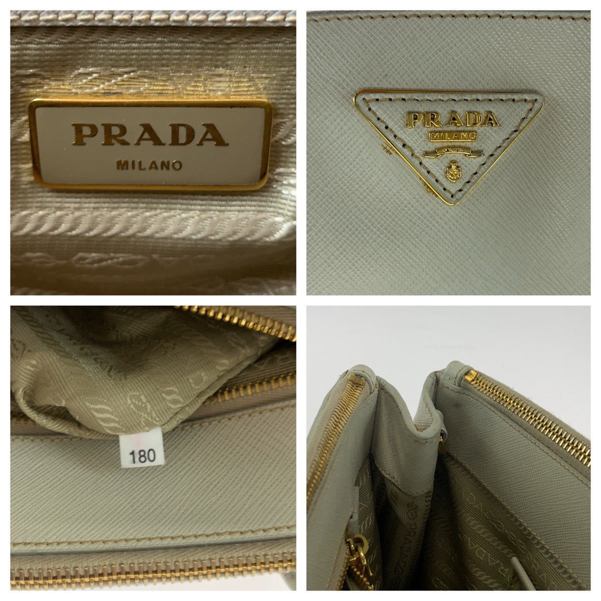 PRADA Tote Bag BN2863 leather White GoldMetal Tote Bag Shoulder Bag Handbag 2way Saffiano Galleria Triangle With logo Women Used Authentic
