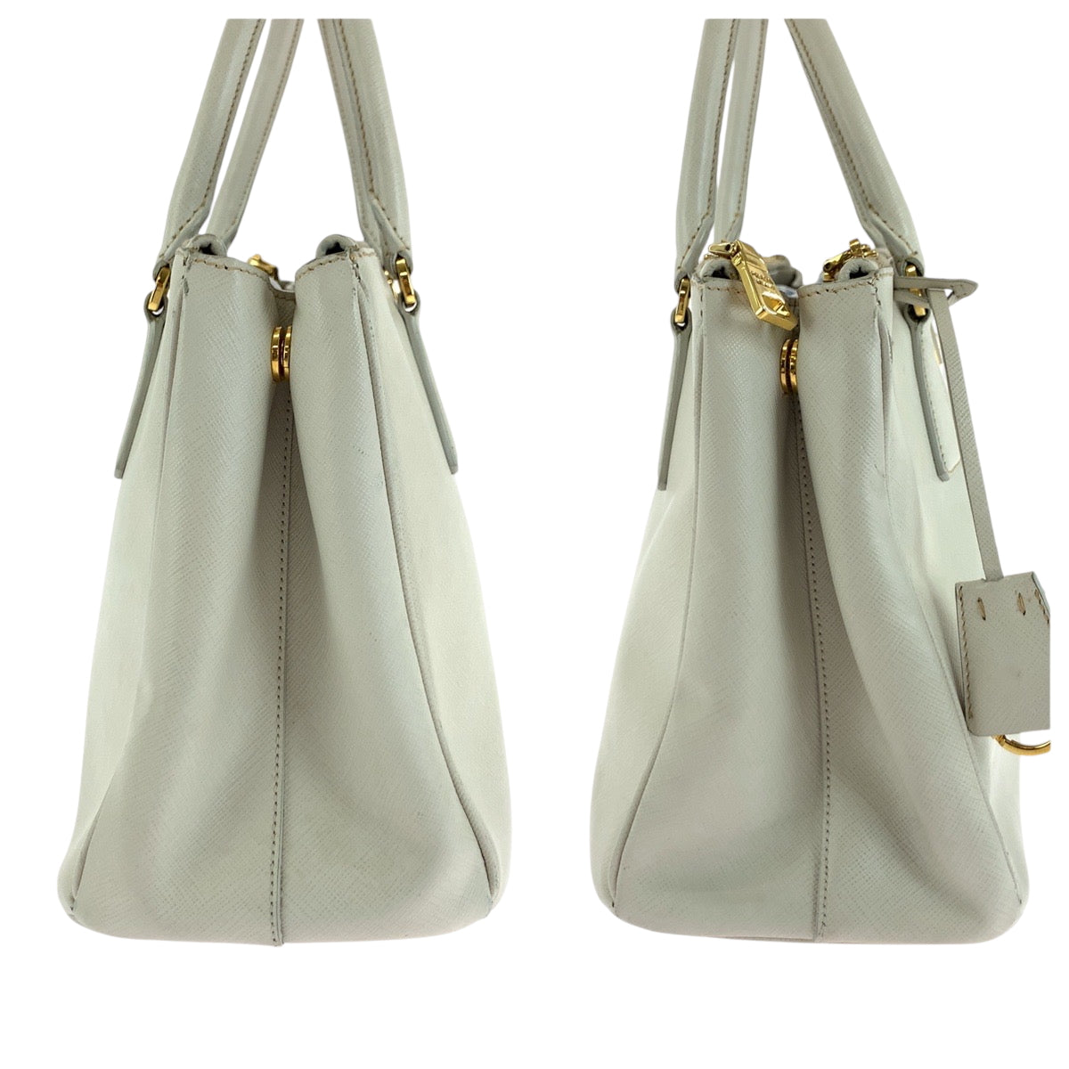 PRADA Tote Bag BN2863 leather White GoldMetal Tote Bag Shoulder Bag Handbag 2way Saffiano Galleria Triangle With logo Women Used Authentic