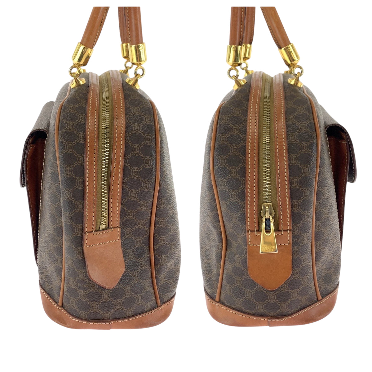 CELINE Handbag MC97/2 PVC Brown Gold Metal Handbags Mini Boston Duffel bag Macadam Women Used Authentic