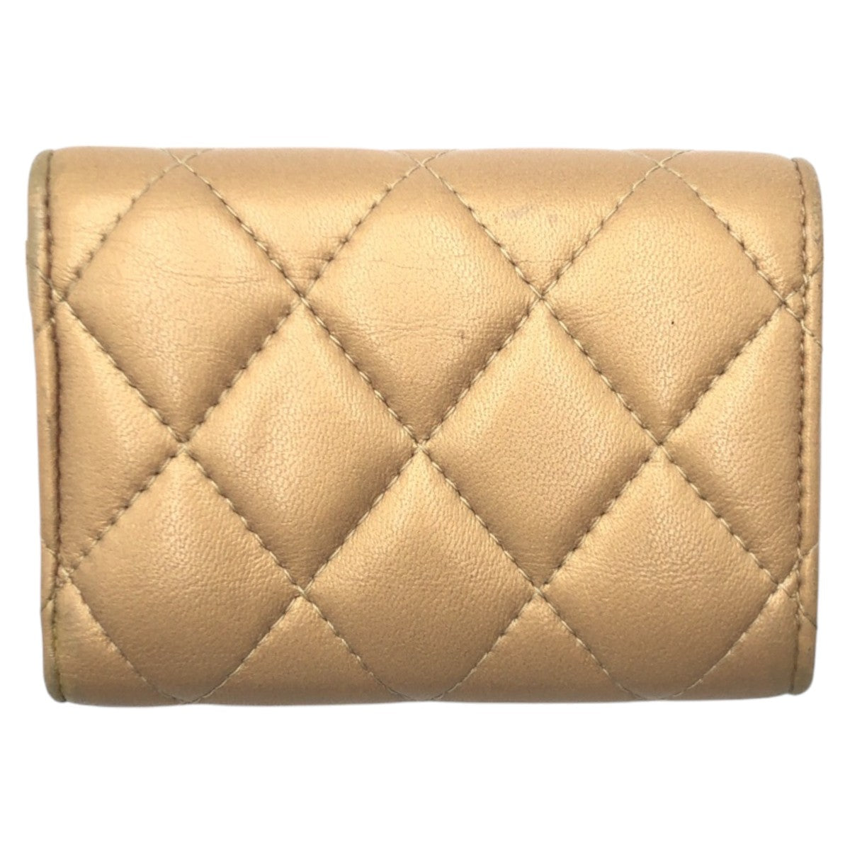 CHANEL Tri-fold wallet leather gold Tri-fold wallet Compact wallet Matrasse COCO Mark Women Used Authentic