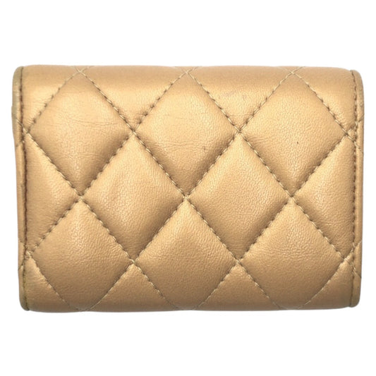CHANEL Tri-fold wallet leather gold Tri-fold wallet Compact wallet Matrasse COCO Mark Women Used Authentic