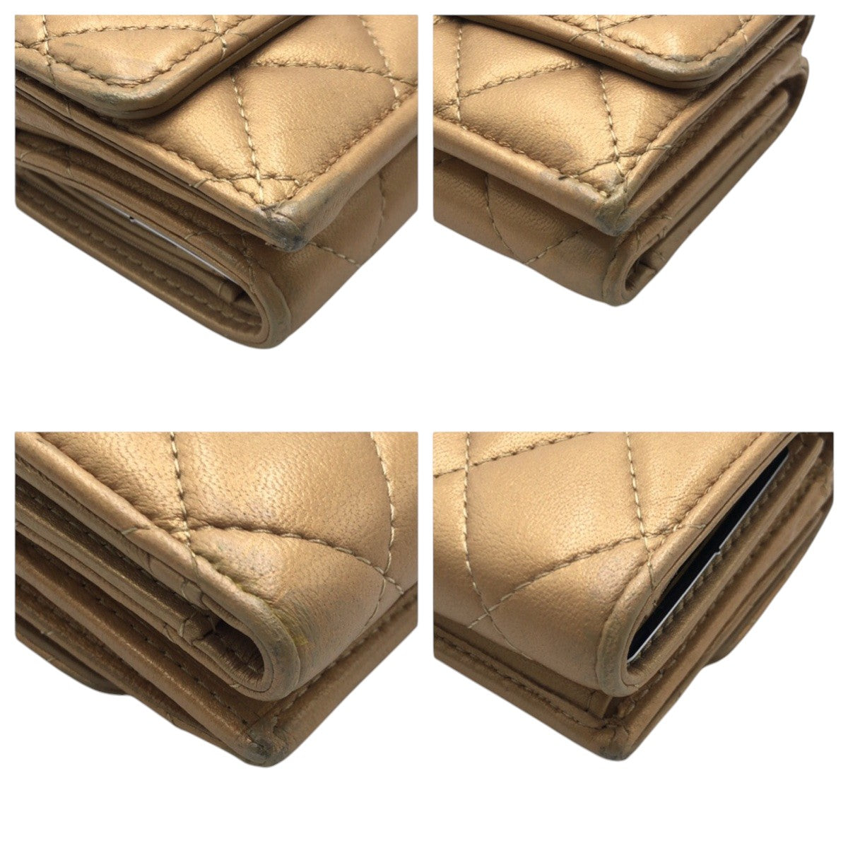 CHANEL Tri-fold wallet leather gold Tri-fold wallet Compact wallet Matrasse COCO Mark Women Used Authentic