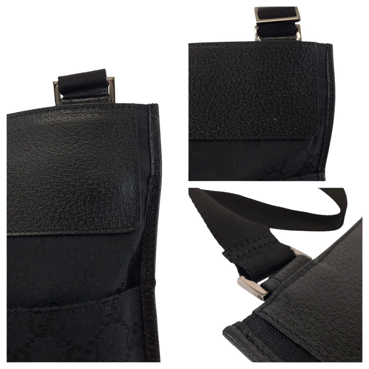 GUCCI Shoulder Bag 27639 GG canvas Black SilverMetal Shoulder Bag Sacoche mens Used Authentic