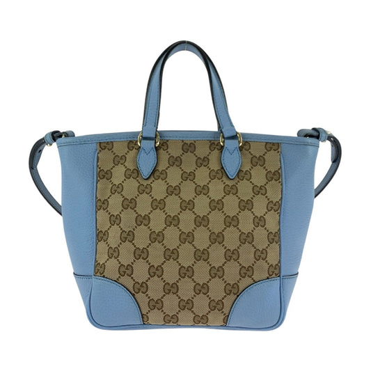 GUCCI Tote Bag 449241 GG canvas, leather Beige Blue Gold Metal Tote Bag Handbag Shoulder Bag 2way Women Used Authentic