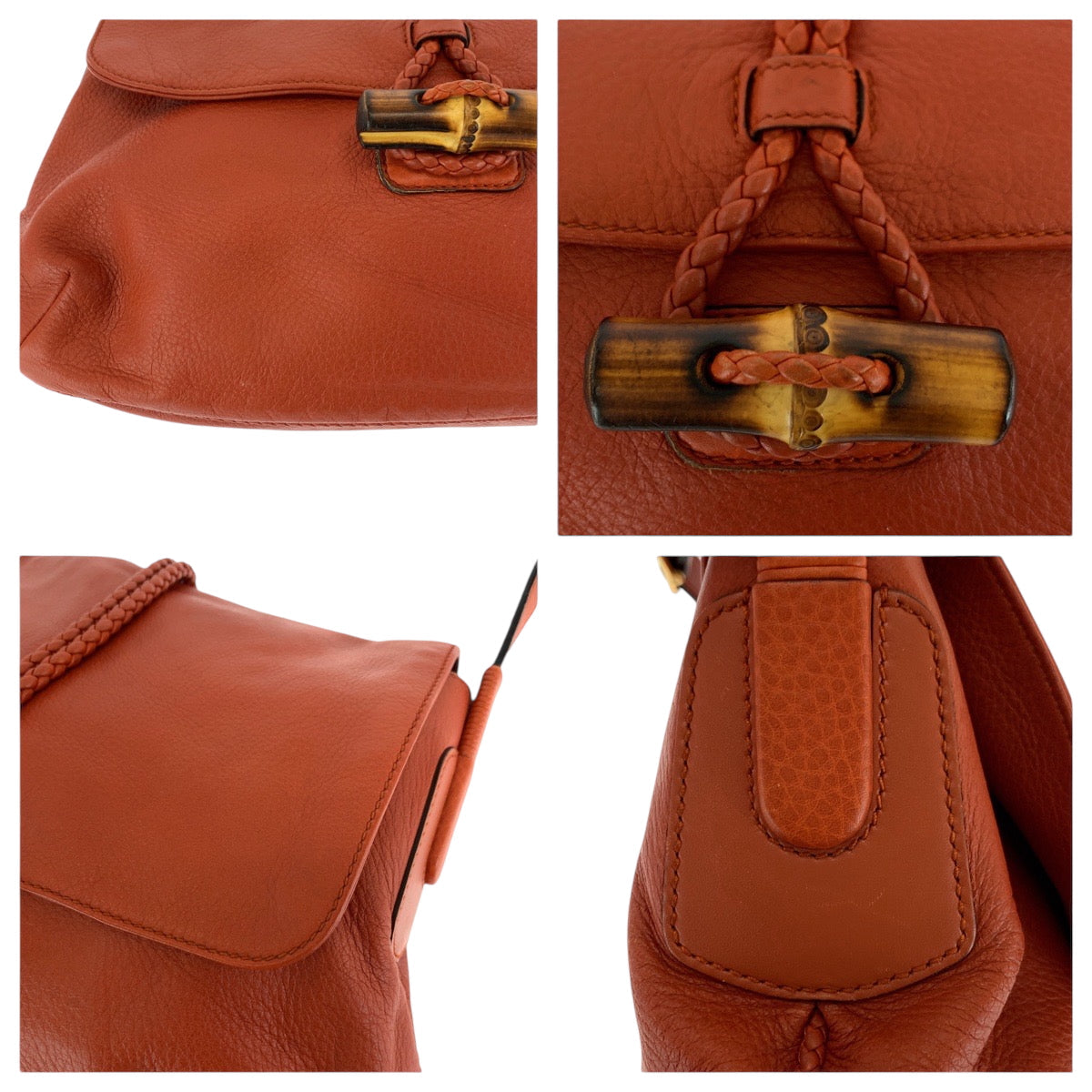 GUCCI Shoulder Bag 338985 leather Orange Brown Gold Metal Shoulder Bag Messenger bag Bamboo Women Used Authentic