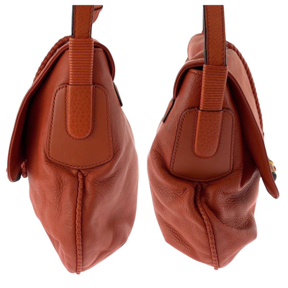 GUCCI Shoulder Bag 338985 leather Orange Brown Gold Metal Shoulder Bag Messenger bag Bamboo Women Used Authentic