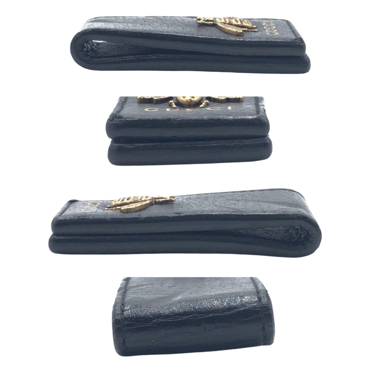 GUCCI Money clip leather black black gold Money Clip Unisex Animalie Bee mens Used Authentic