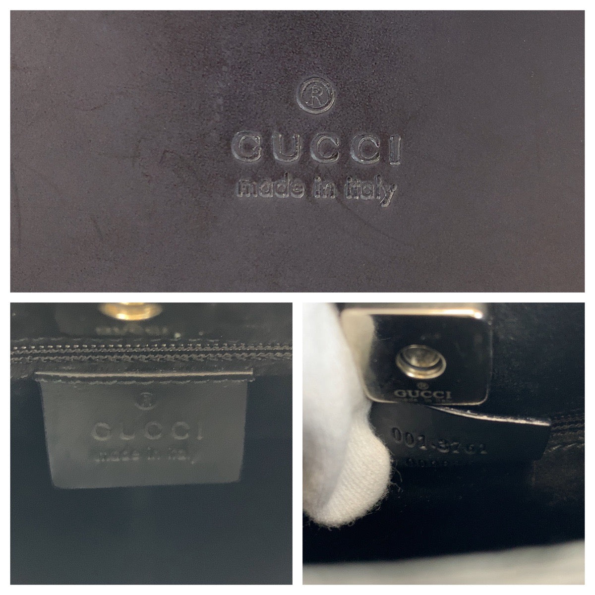GUCCI Shoulder Bag 001 3761 leather Black black red Bamboo Women Used Authentic