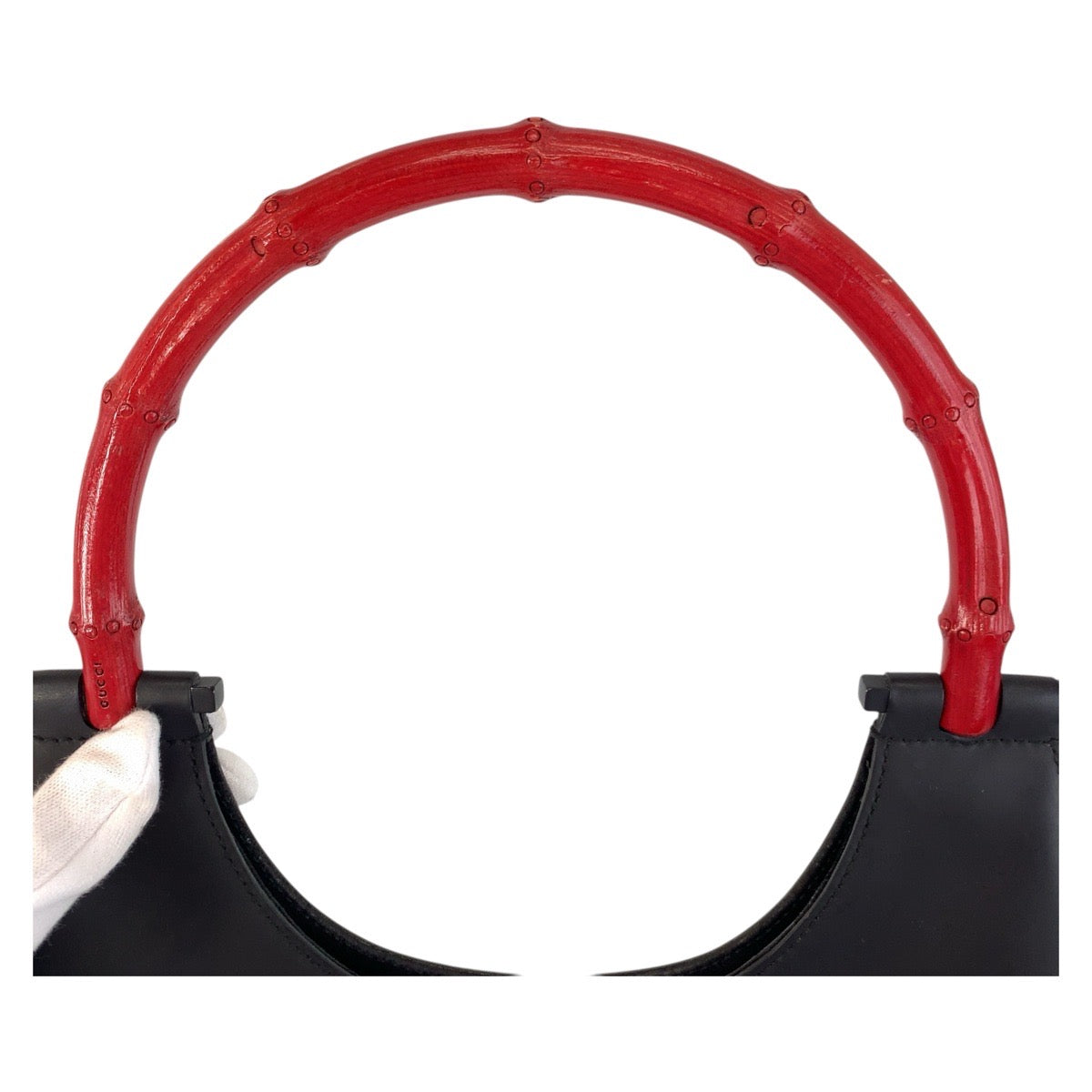 GUCCI Shoulder Bag 001 3761 leather Black black red Bamboo Women Used Authentic