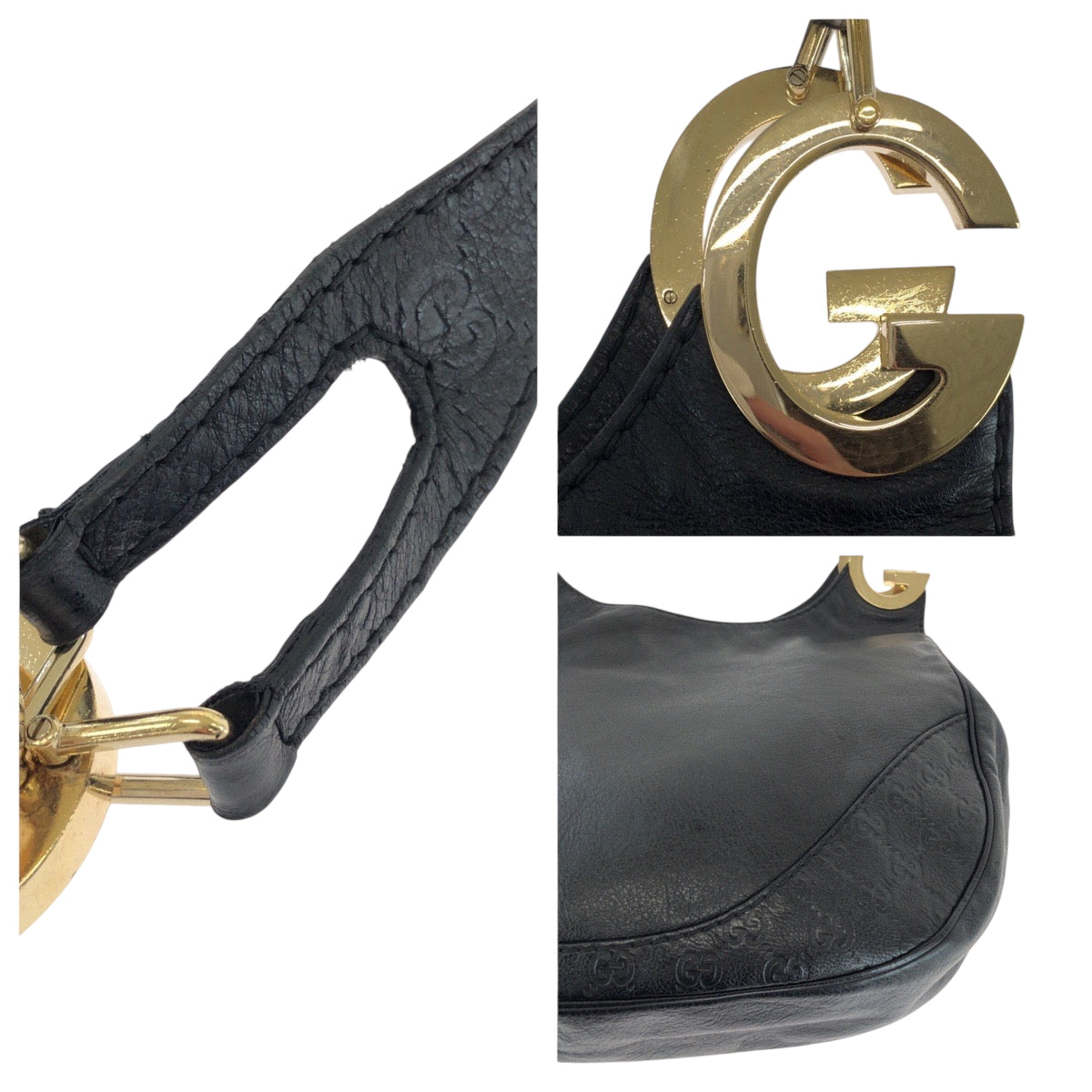 GUCCI Shoulder Bag 203503 leather Black GoldMetal Shoulder Bag Tote Bag Guccisima Women Used Authentic