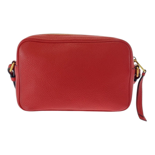 PRADA Shoulder Bag leather Red Gold Metal