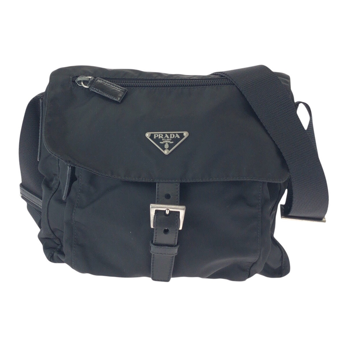 PRADA Shoulder Bag 50 Nylon Black SilverMetal Crossbody Shoulder Bag Unisex Test Triangle With logo Women(Unisex) Used Authentic