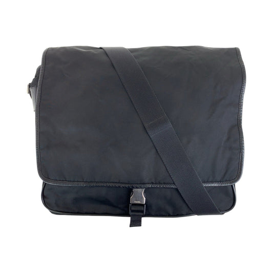 PRADA Shoulder Bag Nylon, Leather Black SilverMetal Shoulder Bag Messenger Bag Unisex Testo Saffiano Triangle With logo Women Used Authentic