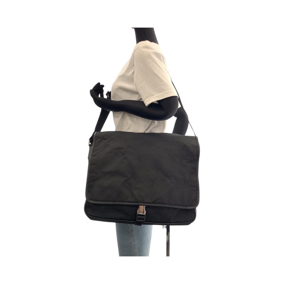 PRADA Shoulder Bag Nylon, Leather Black SilverMetal Shoulder Bag Messenger Bag Unisex Testo Saffiano Triangle With logo Women Used Authentic