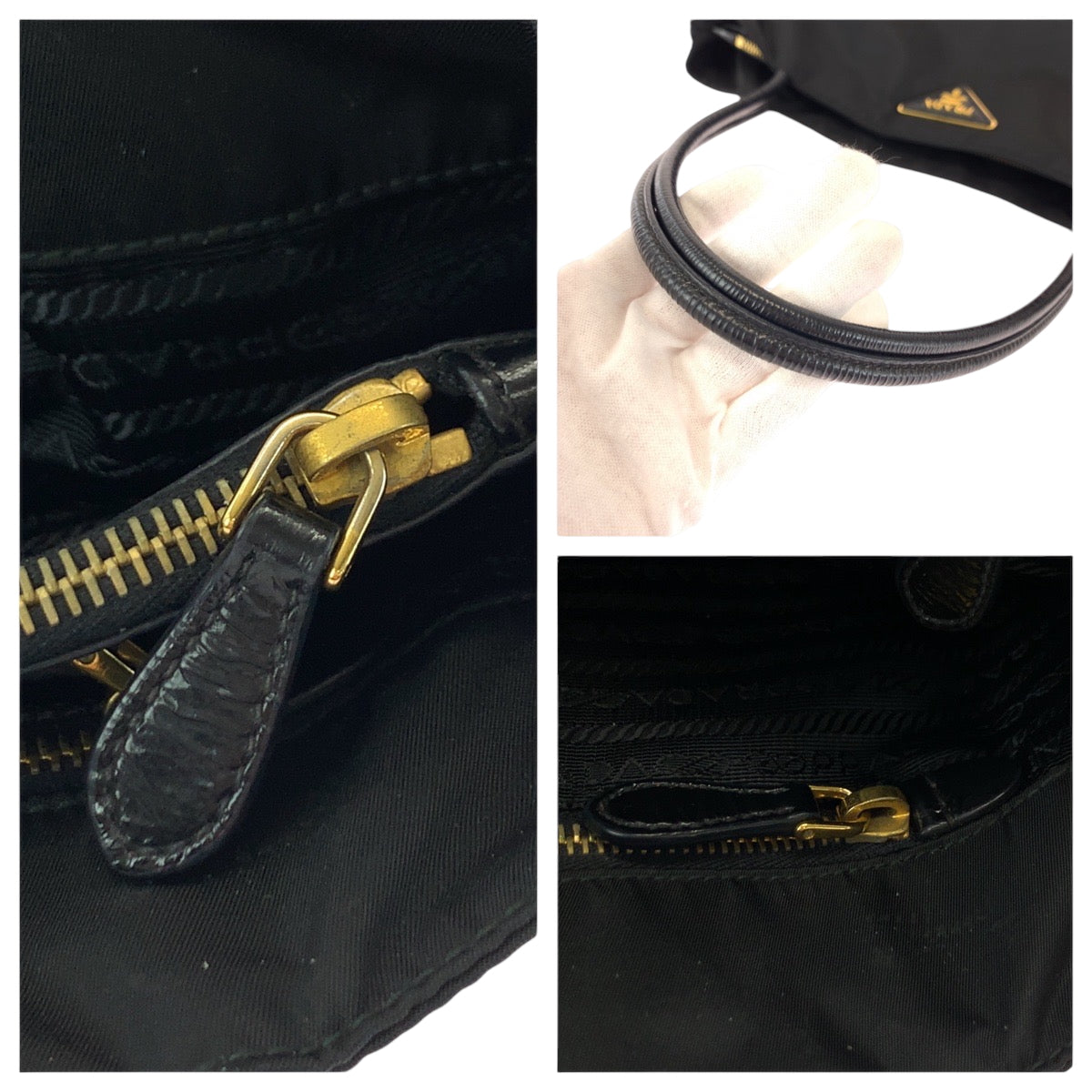 PRADA Tote Bag BR3854 Nylon Black GoldMetal Tote Bag Shoulder Bag Test Triangle With logo Women Used Authentic