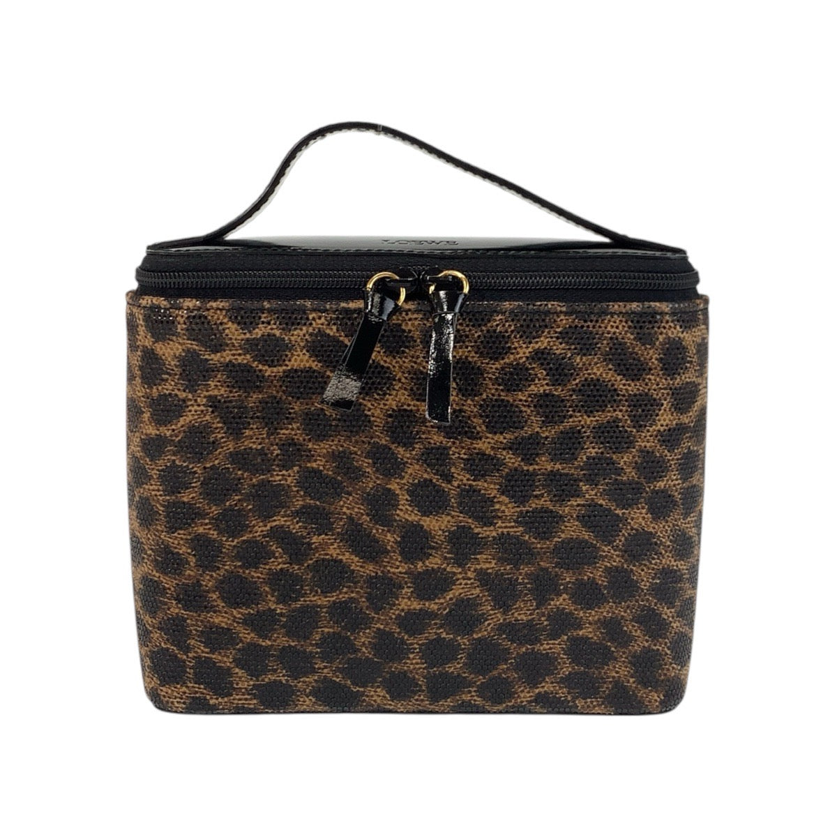 LOEWE Handbag PVC, enamel Brown Black Gold Metal Handbag vanity bag Leopard Women Used Authentic