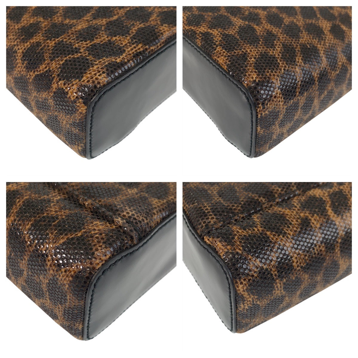 LOEWE Handbag PVC, enamel Brown Black Gold Metal Handbag vanity bag Leopard Women Used Authentic
