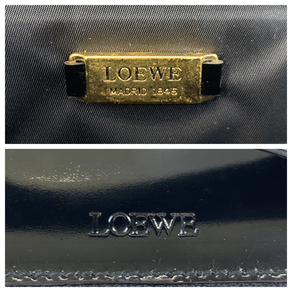 LOEWE Handbag PVC, enamel Brown Black Gold Metal Handbag vanity bag Leopard Women Used Authentic