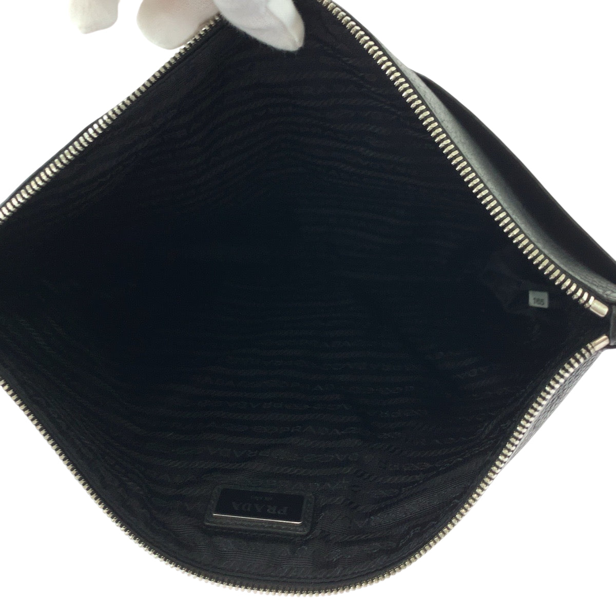 PRADA Clutch bag leather Black SilverMetal Clutch bag business bag Vitello City Triangle With logo mens Used Authentic
